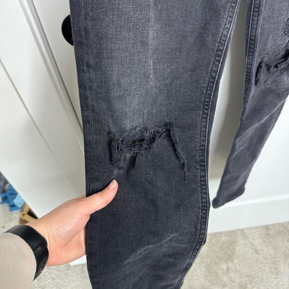 Agolde Nico High Rise Slim Skinny Distressed Ankle Jeans Black Size 24 - Picture 3 of 8